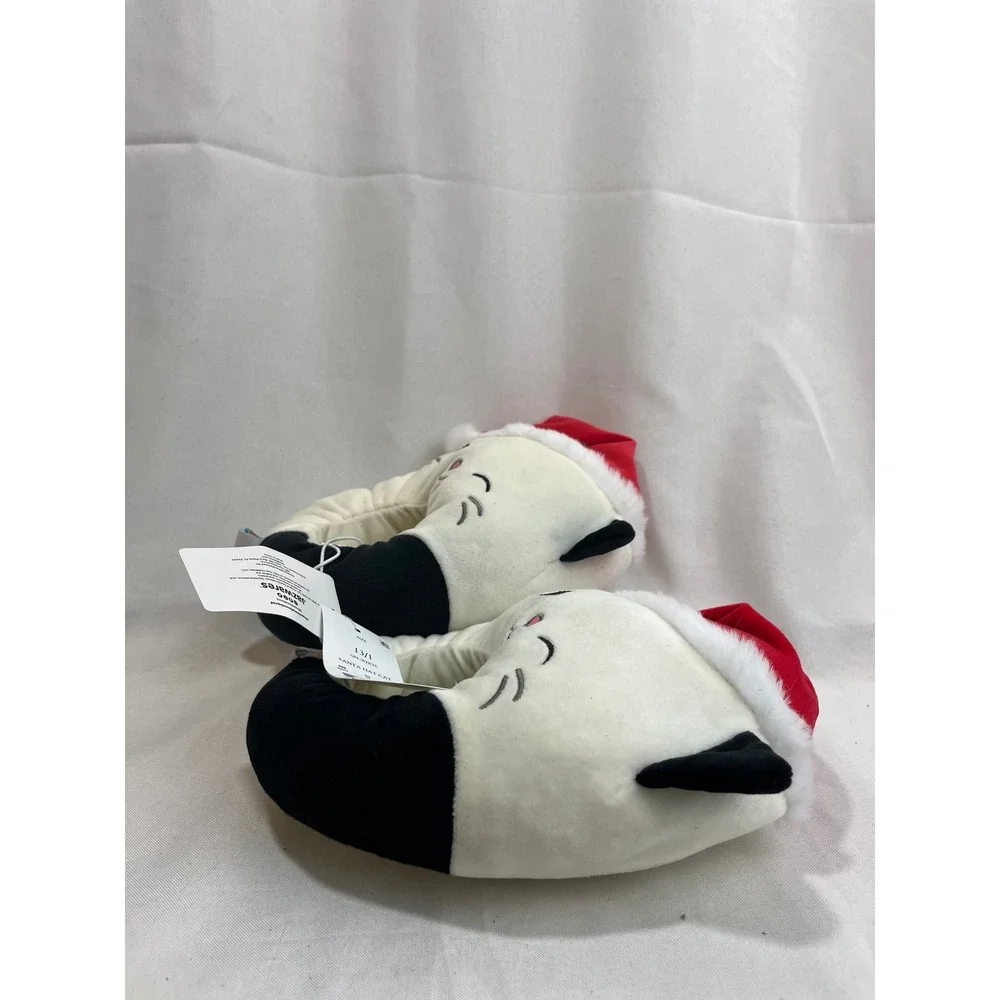 Squishmallows Santa Hat Cat Slippers Kid Size 13/1 Off-White Holiday Plush Shoes